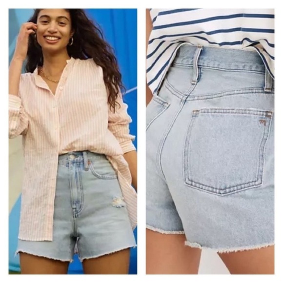 NWT MADEWELL High Rise Denim Shorts Raw Hem Light Wash, Size 24 - Picture 1 of 6